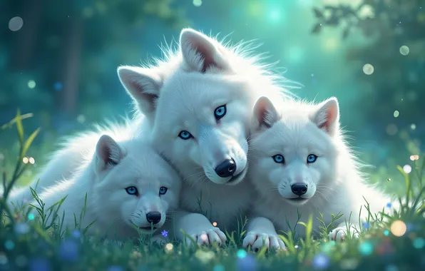 White, look, glade, wolf, portrait, wolves, white, trio