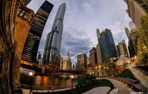 The city, skyscrapers, the evening, Chicago, Illinois