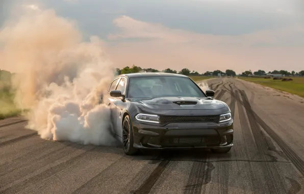 Picture car, Dodge, smoke, Charger, Hennessey, front view, Hennessey Dodge Charger SRT Hellcat