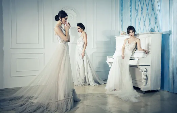 Girls, interior, dress, piano, the bride, fashion