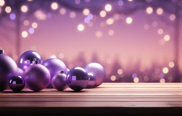 Balls, Christmas, purple, New year, lilac, Christmas decorations, lilac background, AI art