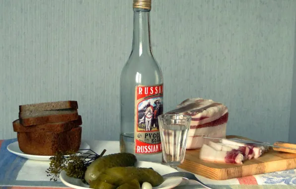 Vodka, cucumbers, fat