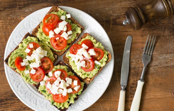 Sandwich, tomato, avocado, feta