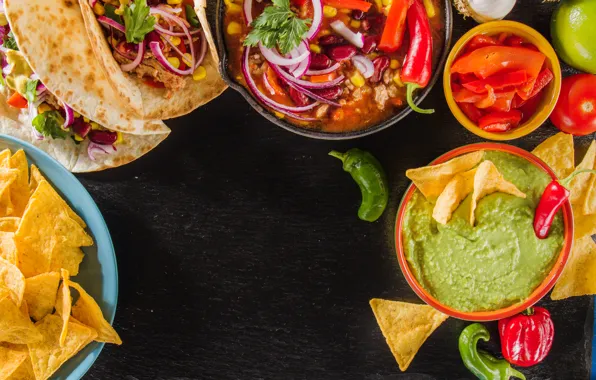 Picture corn, bow, pepper, sauce, nachos, pesto, Mexican cuisine, Tacos