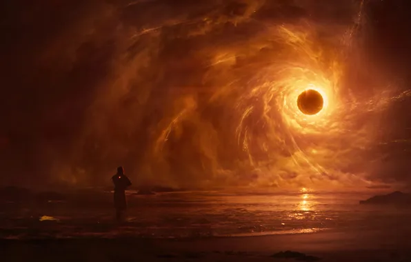 Game, beach, eclipse, screen shot, Black sun, Saros