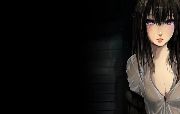 Girl, rain, wet, tears, shirt, steins gate, makise kurisu