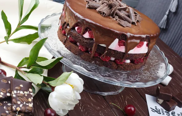 Chocolate, strawberry, cake, peony