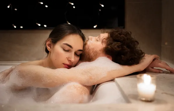 Picture foam, girl, candle, hugs, bathroom, guy, lovers, Ana Ray