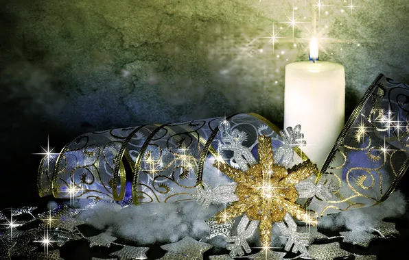 Decoration, Wallpaper, candle, tape, snowflake, blue, 1920x1080, Christmas