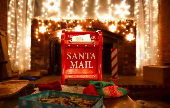 Light, lights, Christmas, New year, box, mail Santa Claus