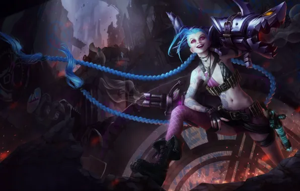 Picture girl, game, weapons, art, lol, league of legends, jinx