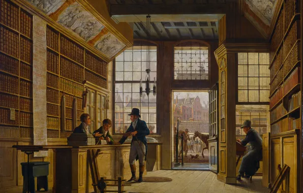 Picture interior, picture, Johannes Jelgerhuis, Shop of a Bookseller in Amsterdam