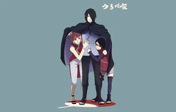 Background, anime, Sakura, art, Naruto, Sasuke Uchiha, Sarada