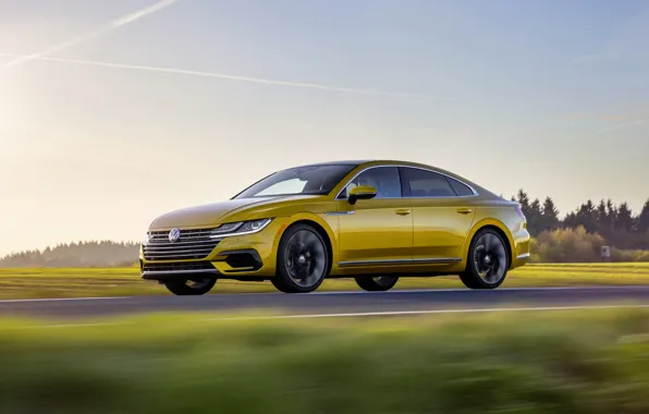 Picture yellow, movement, Volkswagen, 2018, R-Line, liftback, Arteon, 2019