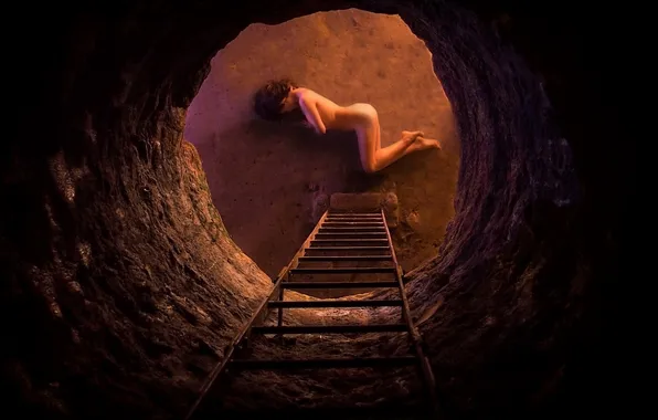 Girl, well, ladder