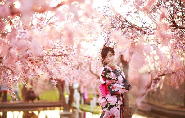 Girl, background, Asian