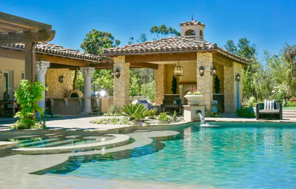 Water, house, Villa, pool