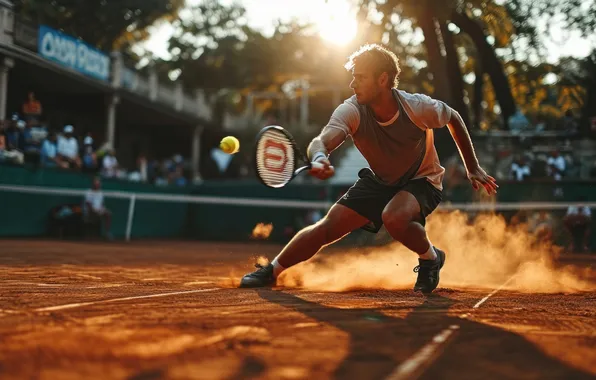 Dust, The ball, Sport, Court, Male, Blow, Tennis, Racket