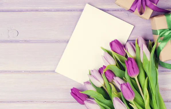 Flowers, bouquet, tulips, wood, flowers, tulips, postcard, spring