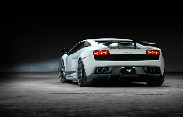 Picture white, background, tuning, Lamborghini, supercar, Gallardo, twilight, rear view