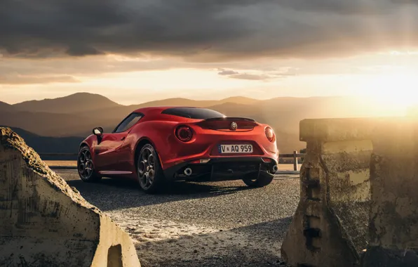 Red, Car, Sunset, Sport, Launch Edition, Rear, 2015, Alfa-Romeo