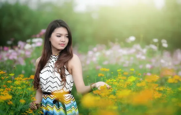 Summer, girl, flowers