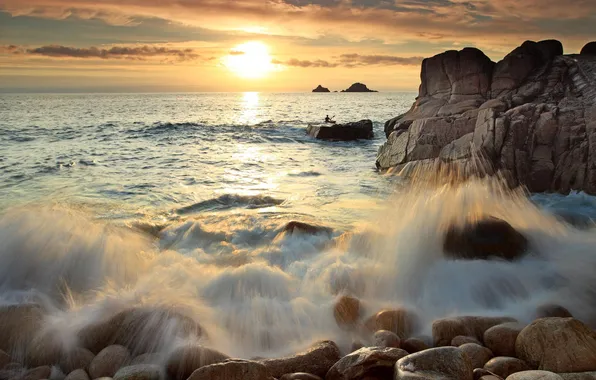 Sea, wave, stones, shore