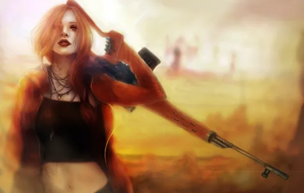 Girl, weapons, sniper