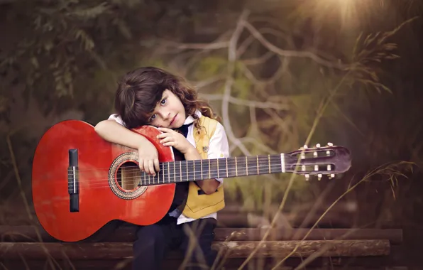 Picture guitar, boy, Dina Telhami, Saleh