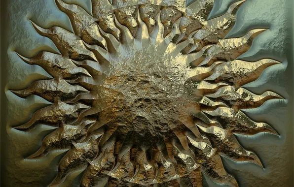 The sun, metal, texture, metallic, relief, foil, chasing