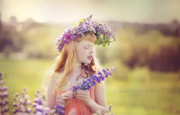 Flowers, children, girl, wreath