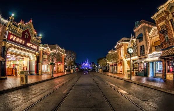 Street, Disneyland, night lights