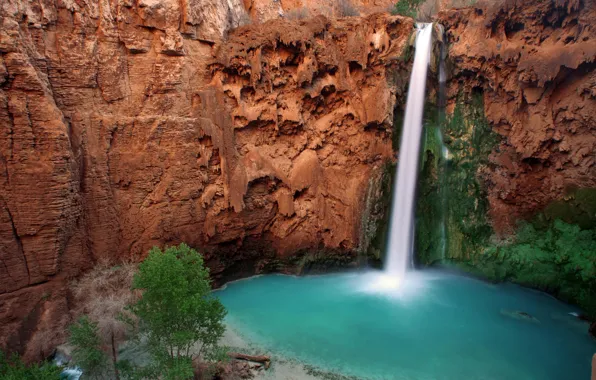 Mountains, nature, river, waterfall, Arizona, Grand Canyon, Hava-sui Falls, Havasupai Indian Reservation