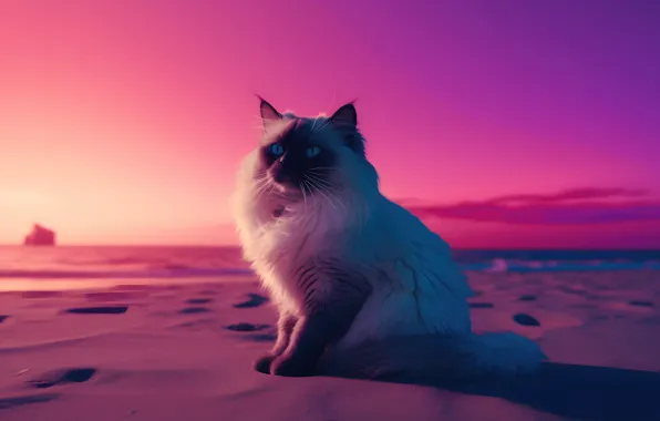 Cat, cat, desert, desert, cat, blue eyes, meow, digital art