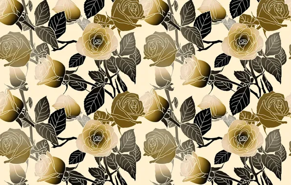 Flowers, yellow, background, black, roses, texture, buds