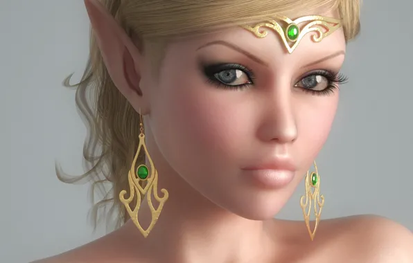 Girl, decoration, face, elf, earrings, elf, ears, Diadema