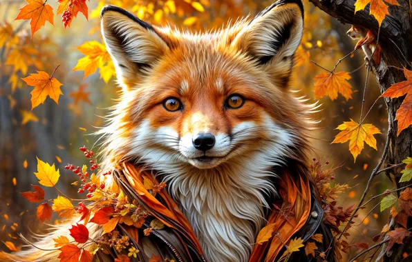 Fox, art, autumn, ai