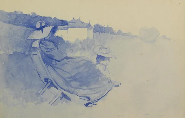 Picture figure, watercolor, Henri Edmond Cross, Henri Cross, Coast near Le Lavandou with Seated Woman