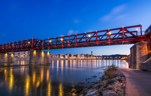 Picture the sky, sunset, bridge, lights, river, home, the evening, lights