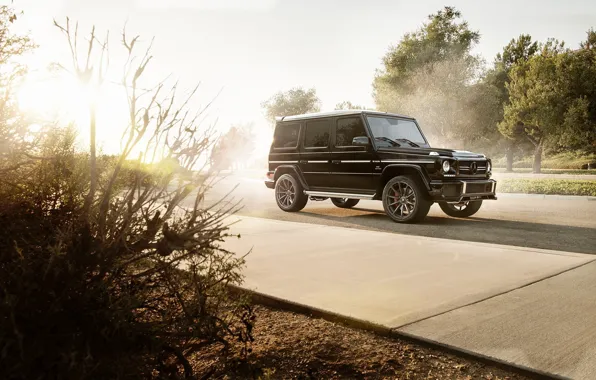 Mercedes-Benz, Front, AMG, Black, Sun, Road, G63, All-terrain vehicles