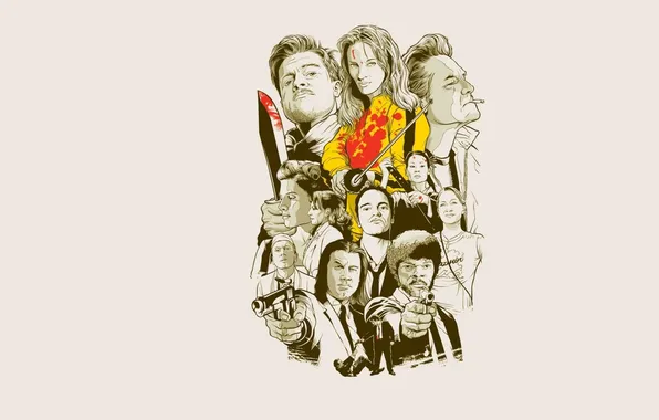 Movie, minimalism, cinema, white background, minimalism, white background, Tarantino's films, Tarantino films