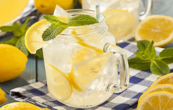 Picture ice, drink, mint, lemons, lemonade