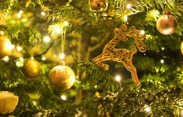 Picture holiday, balls, new year, deer, decor
