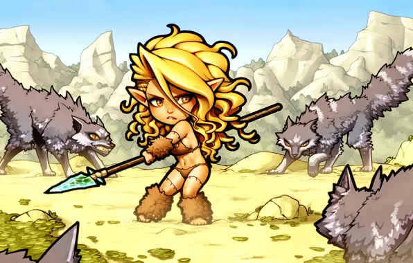 Look, girl, mountains, fiction, elf, wolf, pack, art