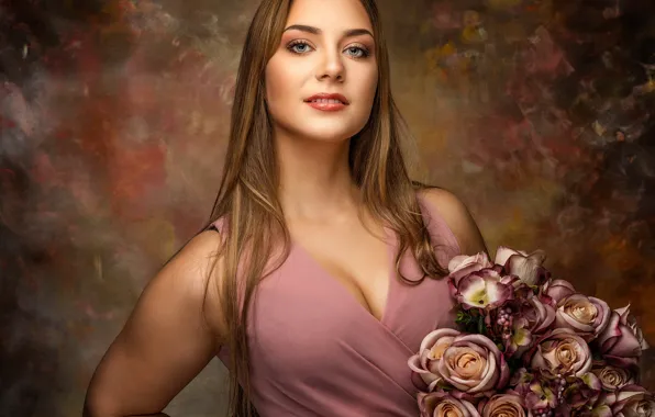Girl, flowers, portrait, Agata