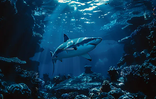 Shark, Predator, Underwater world, Digital art, Coral, AI art, The Art of Artificial Intelligence, Neural …