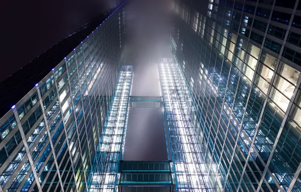 Picture glass, clouds, light, lights, the building, view, Windows, skyscraper