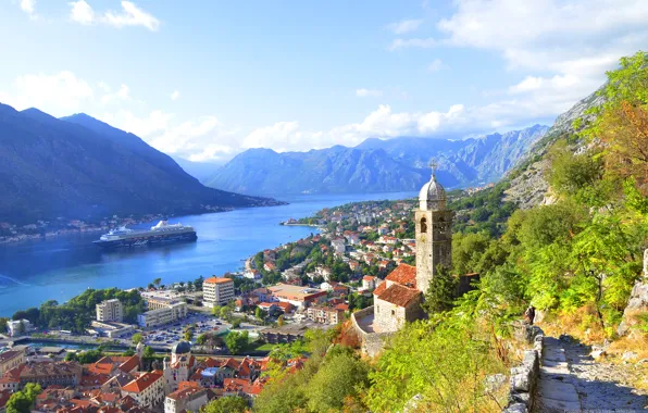 Landscape, the city, wall, home, Bay, Montenegro, montenegro, to