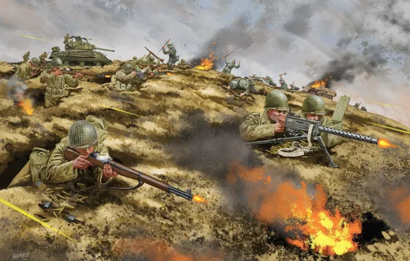 Soldiers, Rifle, US Army, The second World war, Machine gun