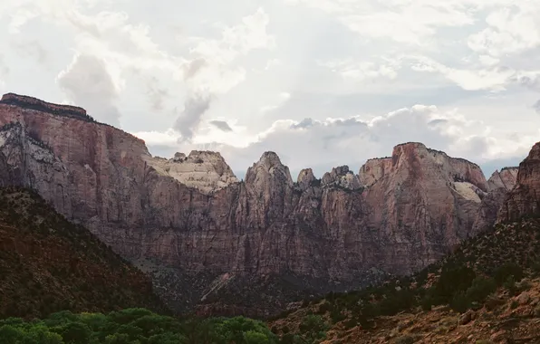 The sun, clouds, mountains, Utah, Zion national Park, United States